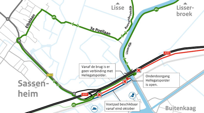 Fietsers moeten omrijden door bouw nieuwe Kaagbrug